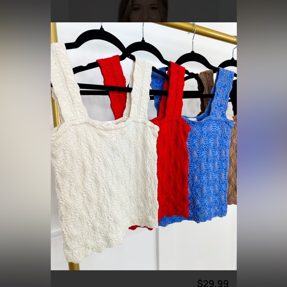Cream embossed floral tank top